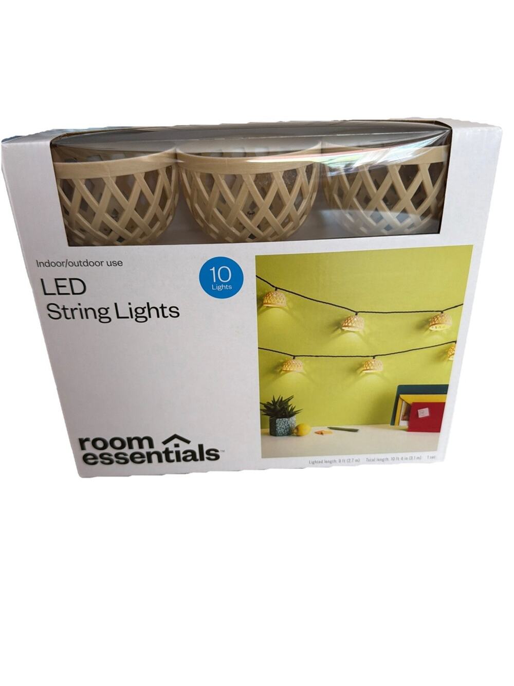 Room Essentials LED 10 Basket String Lights Tan With Fuse 9ft New In Box